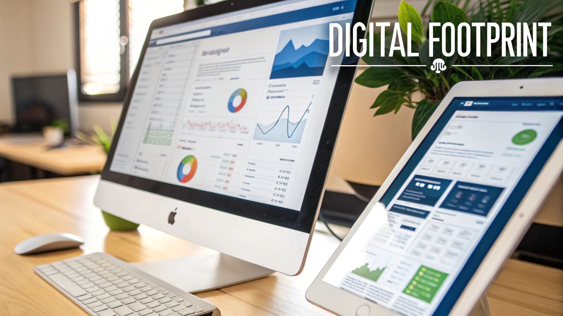 A person at a desk surrounded by charts and graphs, analysing data from a competitor analysis.