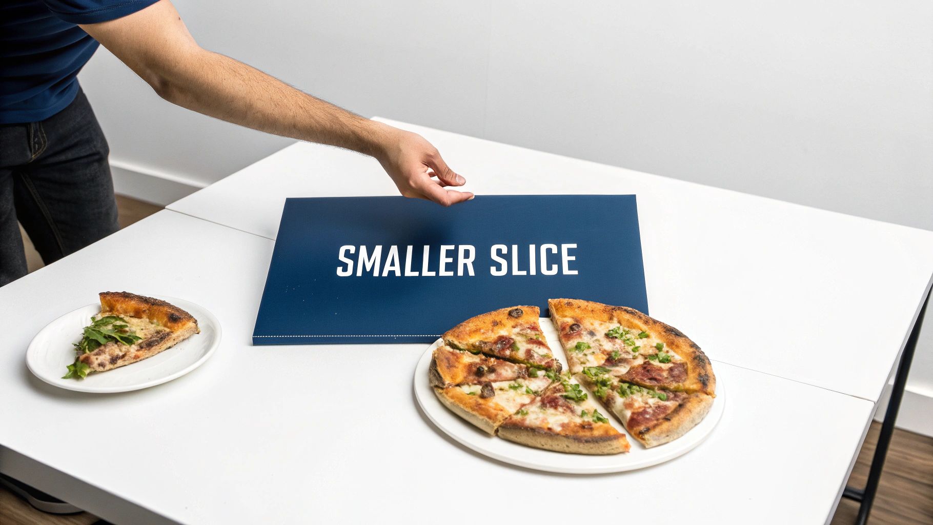 An illustration of a pizza with one slice being taken out, representing a share of equity.